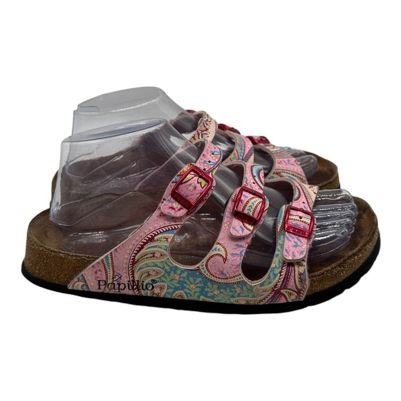 Birkenstock Papillio Florida Sandals Womens Size EU 37 US 6 Pink Paisley 3 Strap - Picture 2 of 10